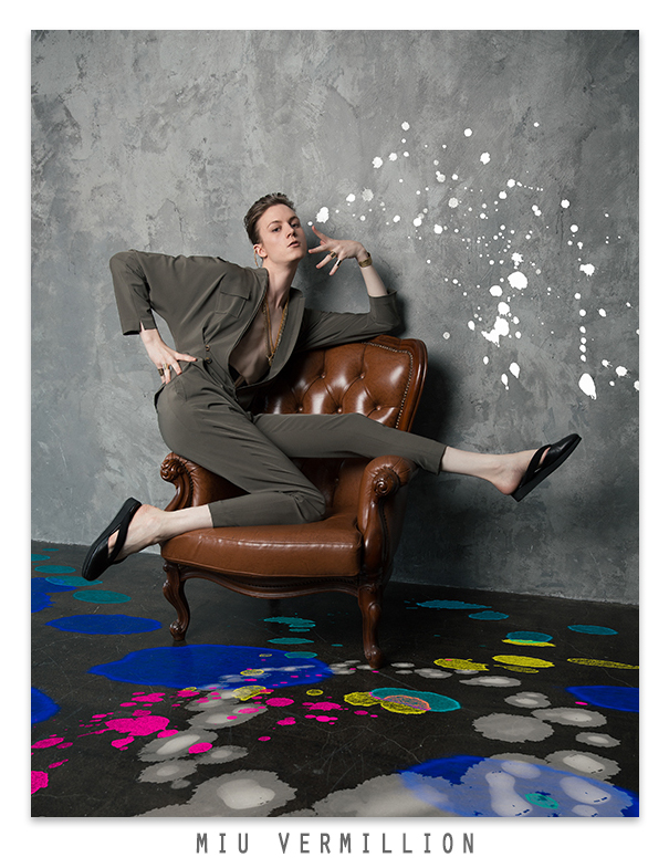 Splash! - Fashion Editorial by Miu Vermillion for Aether Magazine with androgynous model Yukiro Dravarious in Tokyo, Japan