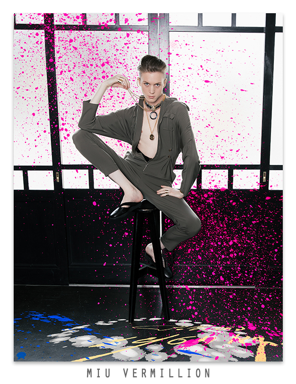 Splash! - Fashion Editorial by Miu Vermillion for Aether Magazine with androgynous model Yukiro Dravarious in Tokyo, Japan